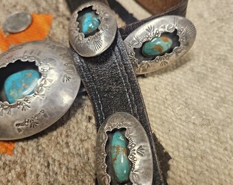 Sterling Silver Blue Kingman Turquoise Slab Concho Belt by  display picture 3