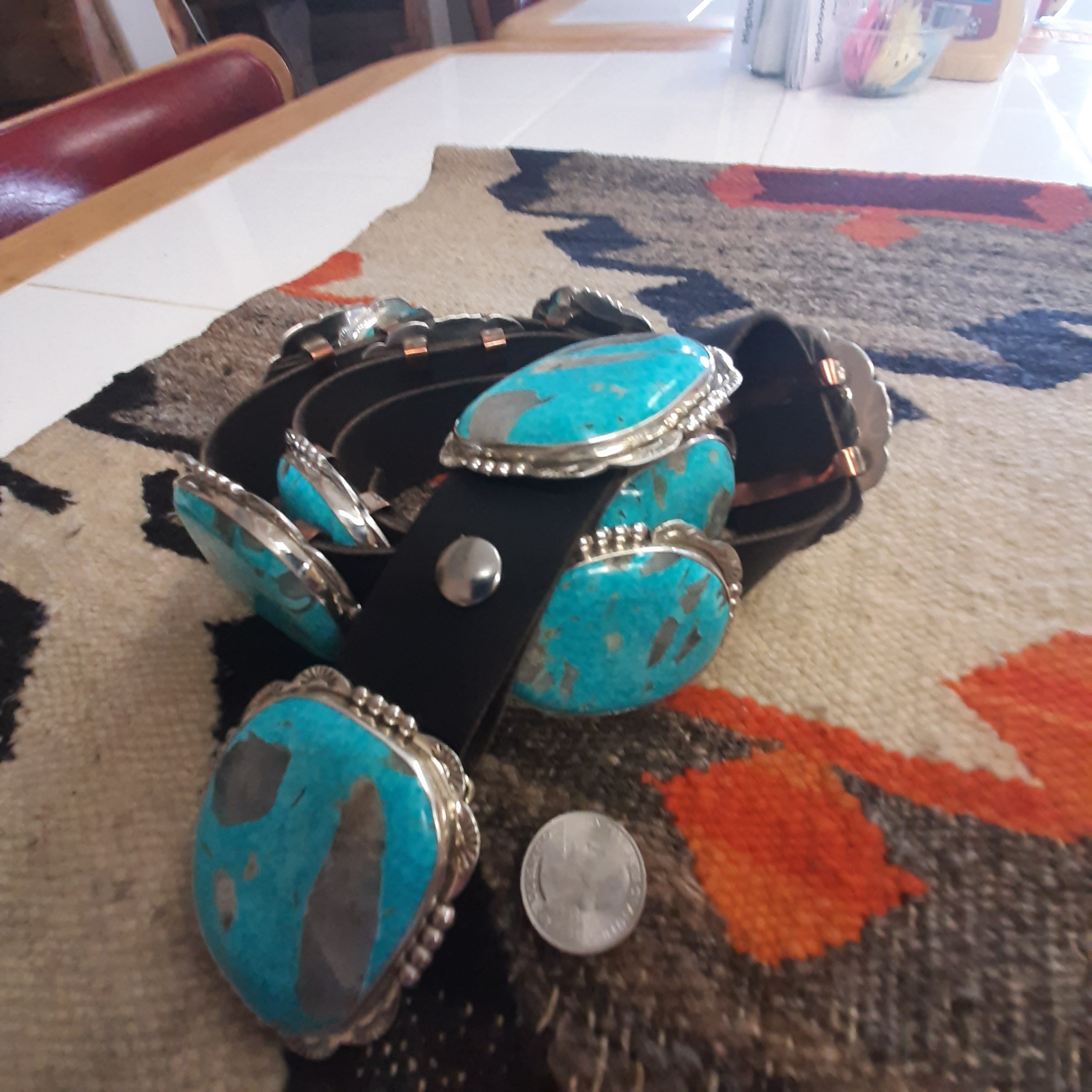 Kingman Blue Turquoise Slab Concho Belt by Adam Fierro . - Etsy display picture 2