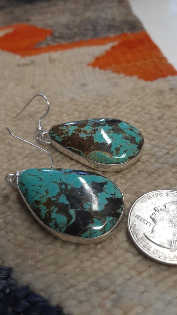 Huge Slab Turquoise #8 Sterling Silver Native American Earrings Huge Slab Turquoise #8 Sterling Silver Native American Earrings