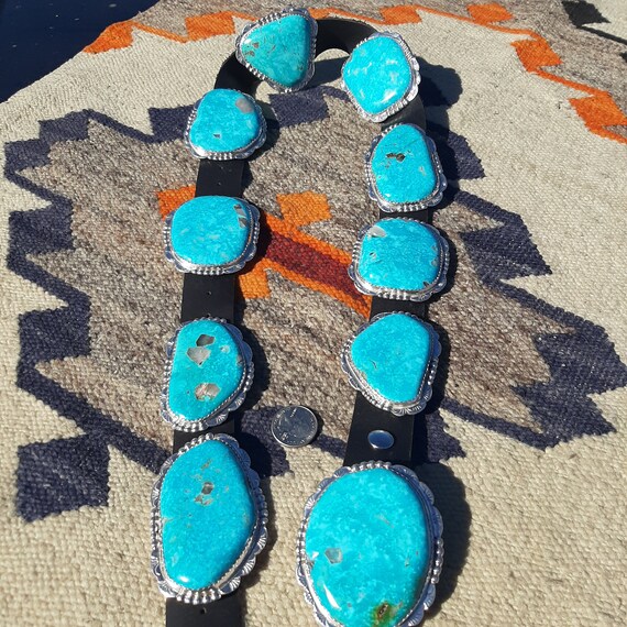 Sterling Silver Blue Kingman Turquoise Slab Concho Belt by 