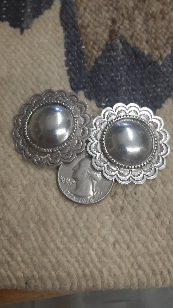 1 1/2" Sterling silver Concho clip on earrings.  … - image 1