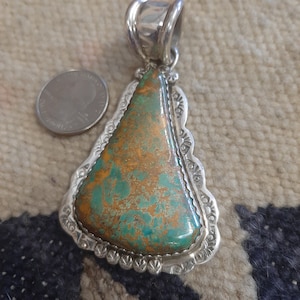 3 1/4" Sterling silver Crow Springs Turquoise pendant by Adam Fierro 1/2" bezel