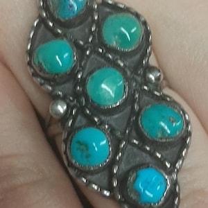 2&quot; Sterling silver Natural Turquoise vintage Navajo ring size 9.25 unsigned