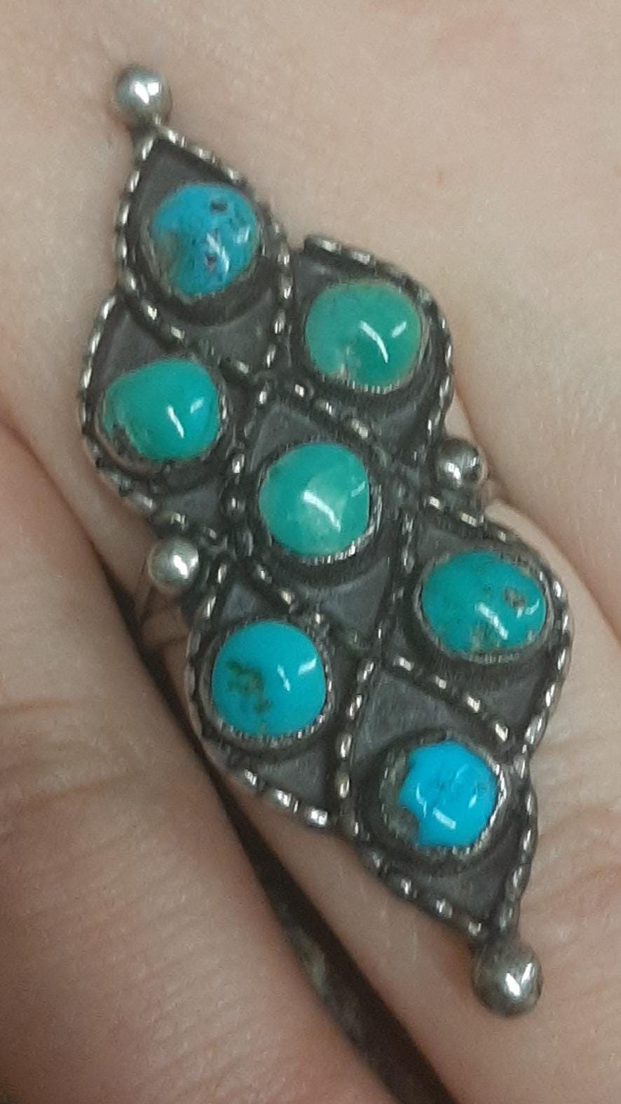 2" Sterling Silver Natural Turquoise Vintage Navajo Ring Size 9.25 ...