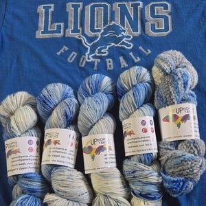 Hand Dyed Merino Wool Yarn: Detroit! Blue Silver White Speckled