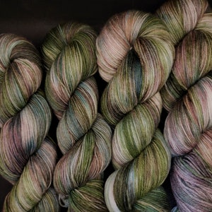 Hand Dyed Yarn Fingering Sock - The Forest for the Trees - Superwash 85/15 Merino/Nylon or MCN Cashmere Blend - Variegated Greens and Browns