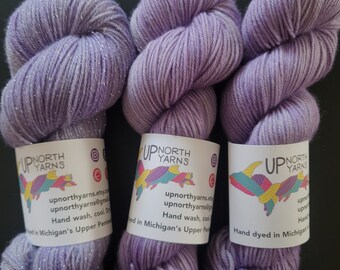 Hand Dyed Purple Yarn  - Hyacinths - DK or Sparkle - Medium Purple