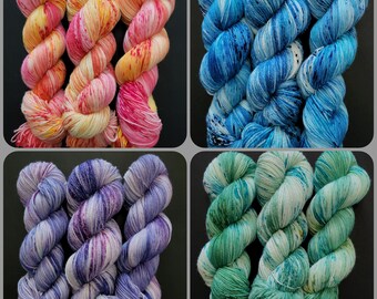 Snow-dyed Yarn Fingering Sock - Superwash Merino/Nylon or Sparkle - Blues, Purples, Turquoise, Greens, Gold & Fuchsia