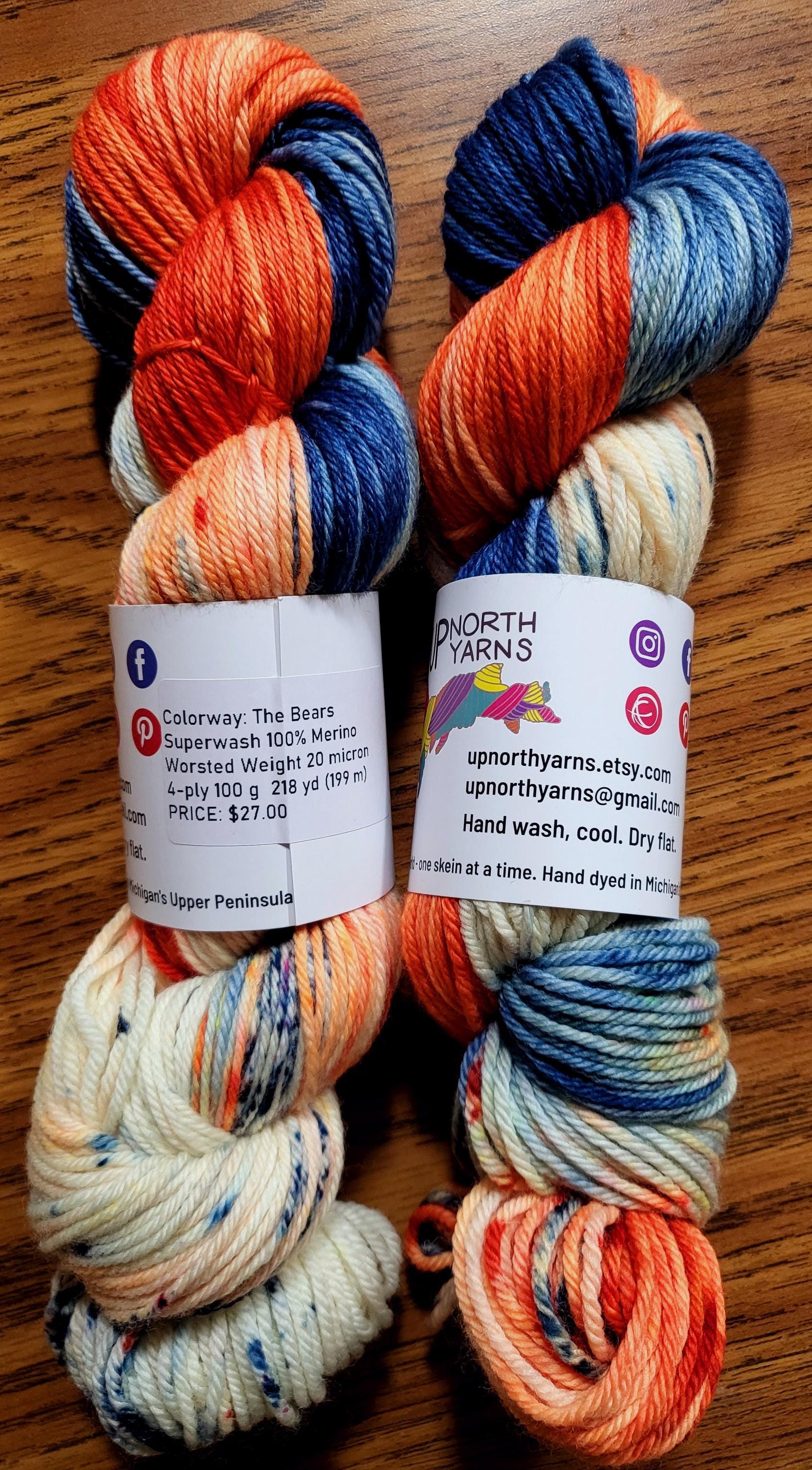 Hand Dyed Yarn: the Bears - Blue & Orange Speckled Superwash