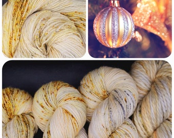 Hand Dyed Yarn Fingering Sock Christmas Yarn - Silver & Gold - Sock, Sparkle, Cashmere Blend, DK Aran, Bulky - Tonal Silvers and Golds