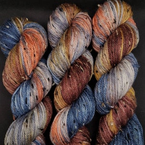 Hand Dyed Superwash Merino Yarn: Pictured Rocks - Blues, Rust, Peach, Grays, Golds
