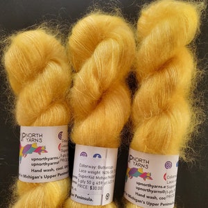 Hand Dyed Yarn Lace Weight Ultrafine Kid Mohair/Mulberry Silk - Buttercups - 50g 459 yd Rich Yellow