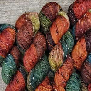 Hand Dyed Winter Squash Yarn: Superwash Merino, Donegal Tweed
