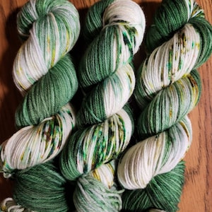 Hand Dyed Yarn Fingering Sock - Go Green - 100g SW Sparkle, Merino/Nylon, DK, Worsted, Aran, or Bulky - Greens & Bronze Speckles