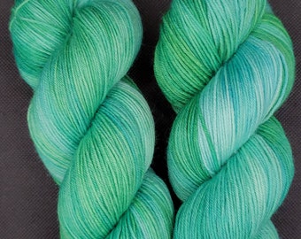 Hand Dyed Yarn Fingering Sock - Dreaming of Greens - Superwash Merino/Nylon - Greens