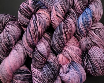 Hand Dyed Yarn Fingering Sock - The '80s are Calling - Superwash Merino/Nylon - Pink, Black and Blue