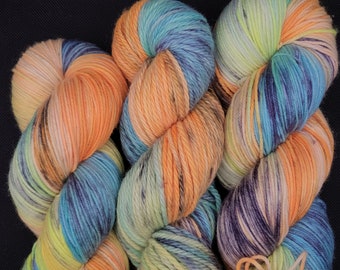 Hand Dyed Yarn Fingering Sock - Citrus Dye Dump - Superwash Merino/Nylon or Aran - Lemon Orange Aqua Gray