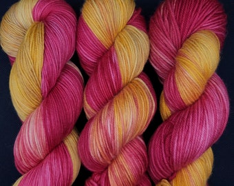 Hand Dyed Yarn Fingering Sock - The 49ers - SW Merino/Nylon or Merino DK Red and Gold