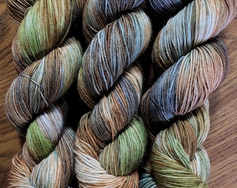 Hand Dyed Yarn Fingering Sock - Outcropping - Superwash Merino/Nylon - Browns, Grays, Greens