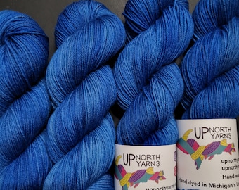 Hand Dyed Yarn Fingering Sock, Sparkle, and DK - Mr. Blue Sky - Tonal Blues