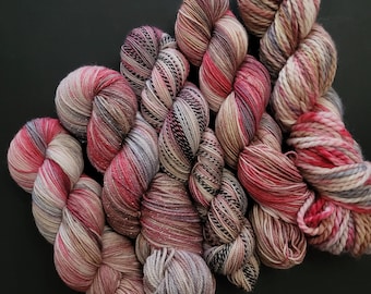 Hand Dyed Fingering Sock Yarn - Peppermint Mocha - SW Merino/Nylon, Sparkle, Zebra Sock or Bulky - Red Gray Brown