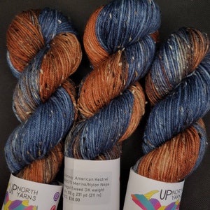 Hand Dyed Yarn - American Kestrel - SW Donegal BFL Fingering, DK, Aran, Bulky, Mohair/Silk - Blue Navy Brown Rust