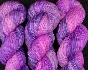 Hand Dyed Yarn Fingering Sock - April Dye Dump - Superwash Merino/Nylon or Aran - Purples, Fuchsia