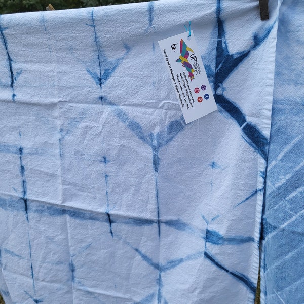 Shibori Folded Indigo Dyed Flour Sack Towels 100% Cotton, approximately 27"x27" with hang loop