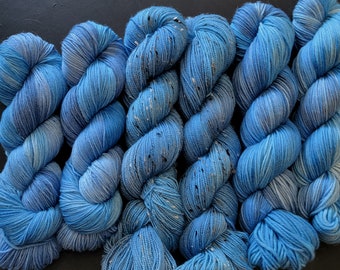 Hand Dyed Yarn - Lake Superior Blues - Superwash Fingering Sock, Donegal BFL, Sparkle, DK Merino, Merino/Rambouillet Fiber - Shades of Blue