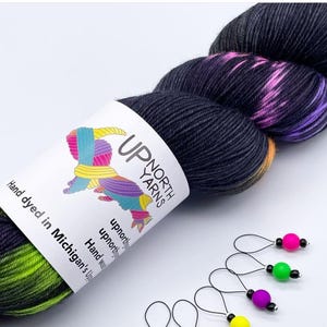 Hand Dyed Cosmic Dust Yarn: Merino Wool Blend, Black or White with Neon Colors