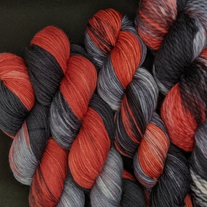 Hand Dyed Yarn Fingering Sock - It's Very Plaid Today - Superwash Merino/Nylon, 100% Merino DK, Worsted or Bulky - Red Black Gray