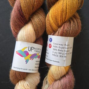 Hand Dyed Non-Superwash Merino Yarn: Rustic - Browns, Rusts, Orange NSW Baby Alpaca