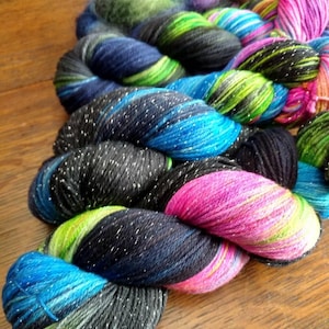 Hand Dyed Fingering Sock Yarn – Isle Royale Aurora, SW Sparkle, Sock, DK