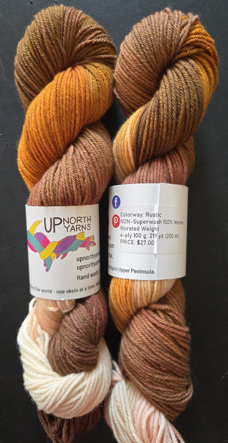Hand Dyed Non-Superwash Merino Yarn: Rustic - Browns, Rusts, Orange NSW Merino Worsted