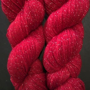 Hand Dyed Cherries Yarn: Tonal Red Superwash Merino Nylon Sparkle