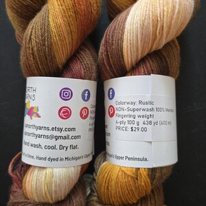 Hand Dyed Non-Superwash Merino Yarn: Rustic - Browns, Rusts, Orange NSW Merino Fingering