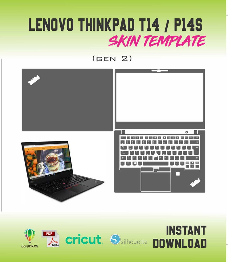 Skin cut template for Lenovo ThinkPad T14 - P14s Gen 2 laptop (Vector) image 1