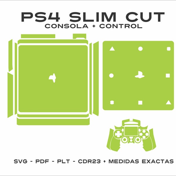 Playstation 4 slim console skin template, PS4 slim skin - full controller cutting template, digital vector cut file