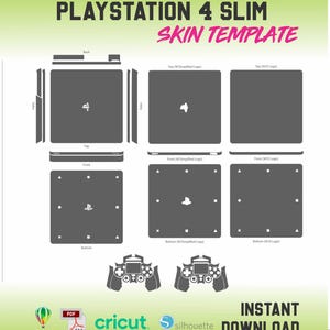 Plantilla de piel de consola delgada Playstation 4, skin PS4 slim - plantilla de corte mando completo, archivo de corte vectorial digital