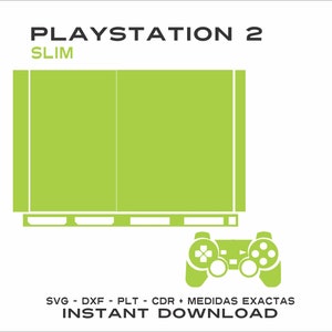 以下が含まれることがあります： 白い背景に、Playstation 2 Slimコンソールとコントローラーのライムグリーンのグラフィック。上部に「PLAYSTATION 2 SLIM」、下部に「INSTANT DOWNLOAD」の文字。