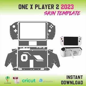 Puede incluir: Una plantilla de piel gris y blanca para la consola de juegos portátil One X Player 2 2023. La plantilla incluye todas las piezas necesarias para cubrir toda la consola, incluida la pantalla, los botones y el panel trasero. La plantilla está diseñada para ser utilizada con máquinas de corte Cricut y Silhouette.