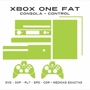 May include: A green and white digital console skin design for the Xbox One Fat console and controller. The design includes the text "XBOX ONE FAT CONSOLA + CONTROL".