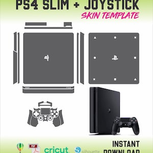 Plantilla de piel de consola delgada Playstation 4, skin PS4 slim - plantilla de corte mando completo, archivo de corte vectorial digital