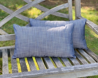 Indoor outdoor blue lumbar pillow cover, designer pillow cover, denim pillow cover, 12 x 20 pillow cover, 14 x 20 pillow cover, home decor