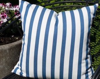 Perennials Blue and White striped outdoor pillow cover,  Indoor/Outdoor pillow, designer pillow, 20 x 20 pillow