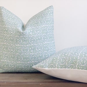 Blue and Green Marika Meyer designer pillow, 20" x 20" geometric design pillow