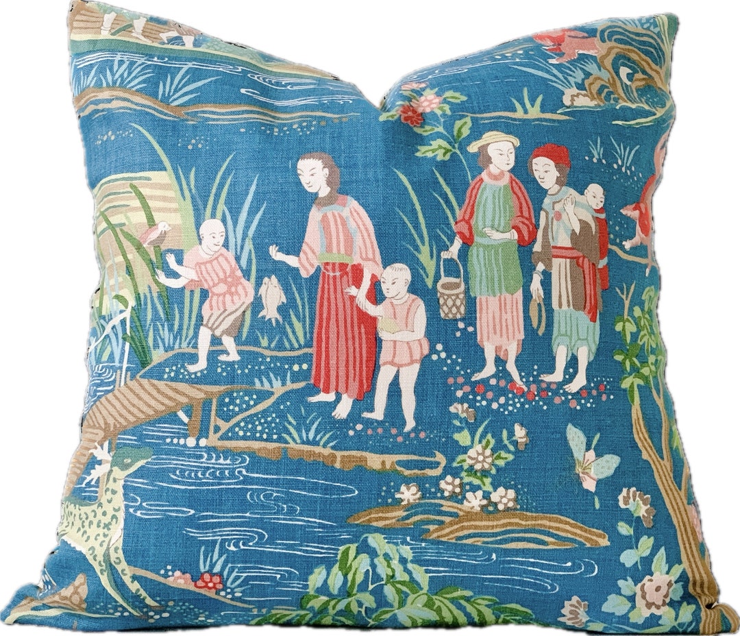 Blue Schumacher Yangtze River Pillow Cover: Chinoiserie Linen Accent ...