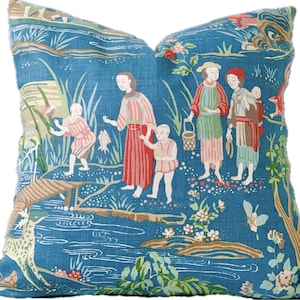 Blue Schumacher YANGTZE RIVER pillow cover, 22 x 22" pillow, chinoiserie pillow, designer pillow, accent pillow, turquoise blue throw pillow