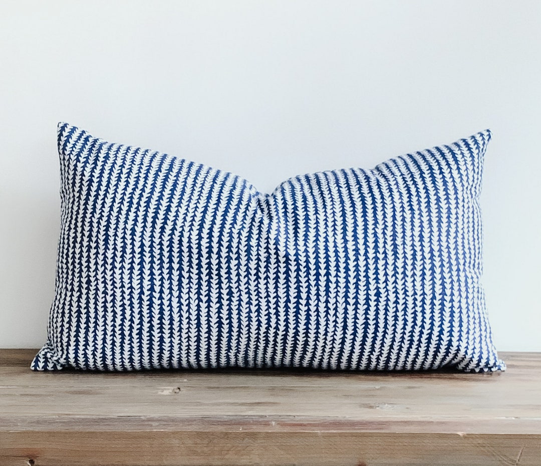 Blue and White Lumbar Pillow Cover, Botanical Accent Pillow, Cotton