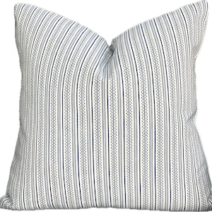 Blue and white stripe Schumacher decorative pillow cover, 20 x 20 accent pillow, 14 x 20 striped lumbar pillow, small scale striped pillow